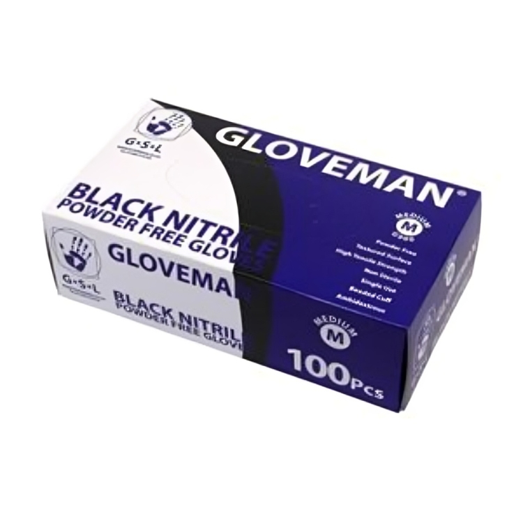 Single Box of 100 Gloveman Black Nitrile Powder Free Gloves