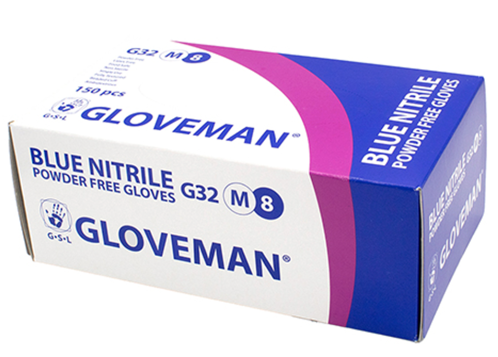 Gloveman Stretch Nitrile Blue Powder Free Gloves 150 gloves